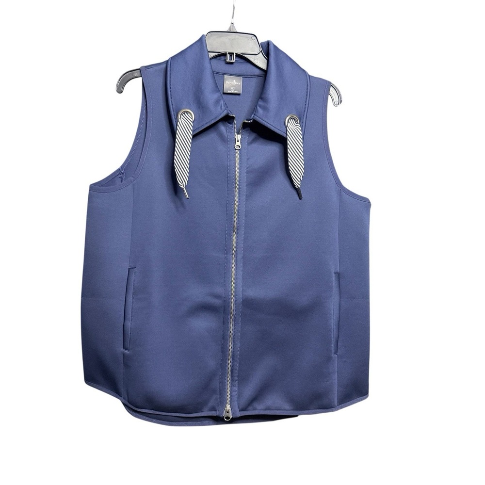 Belyn‎ Key Women's Sz XXL Scuba Knit  Full Zip Navy Blue Grommet Golf Vest Ink